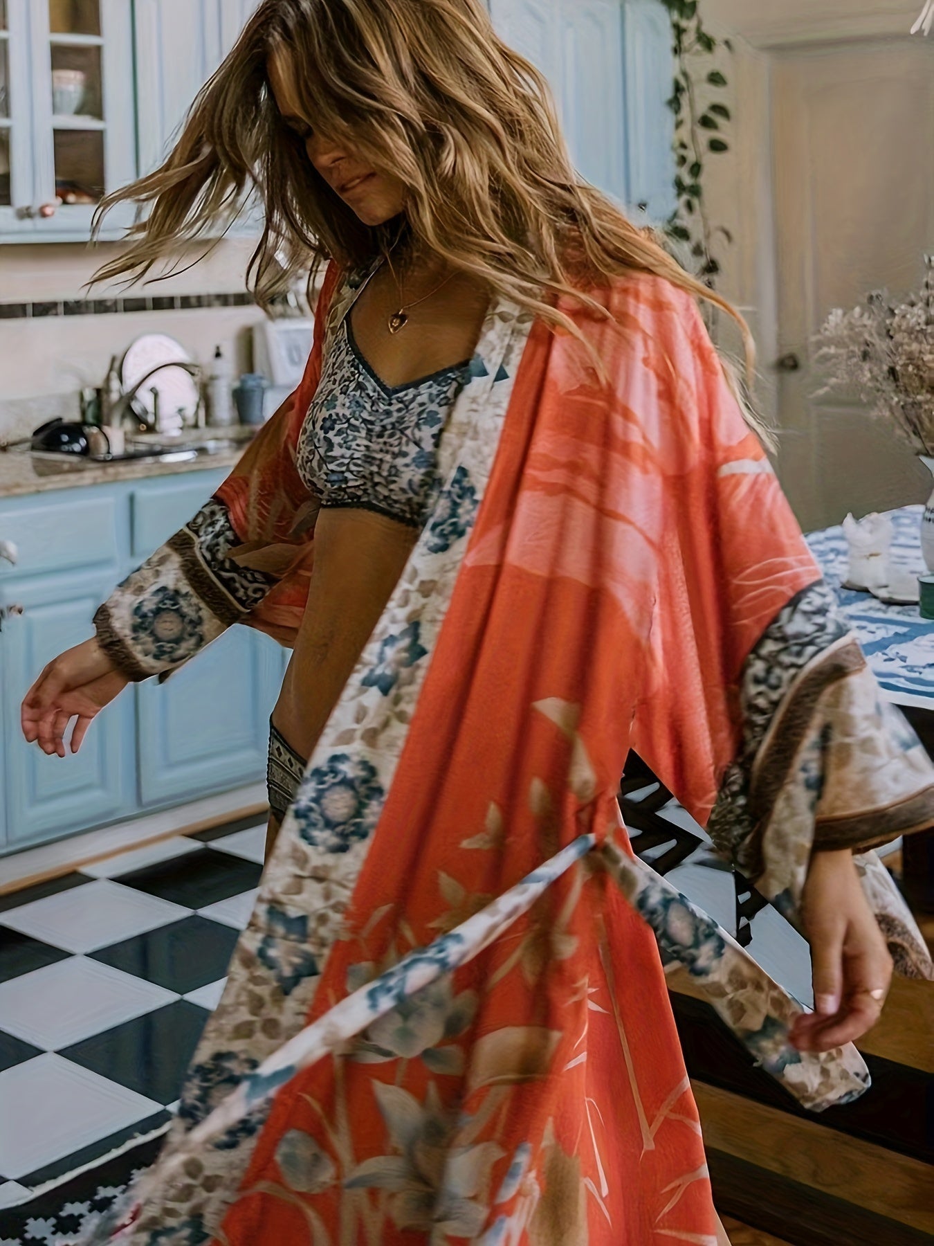 Livlig Kimono Stil Strandöverdrag för kvinnor - Mejera