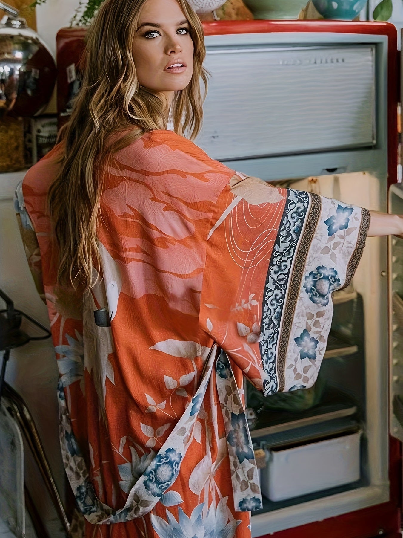 Livlig Kimono Stil Strandöverdrag för kvinnor - Mejera