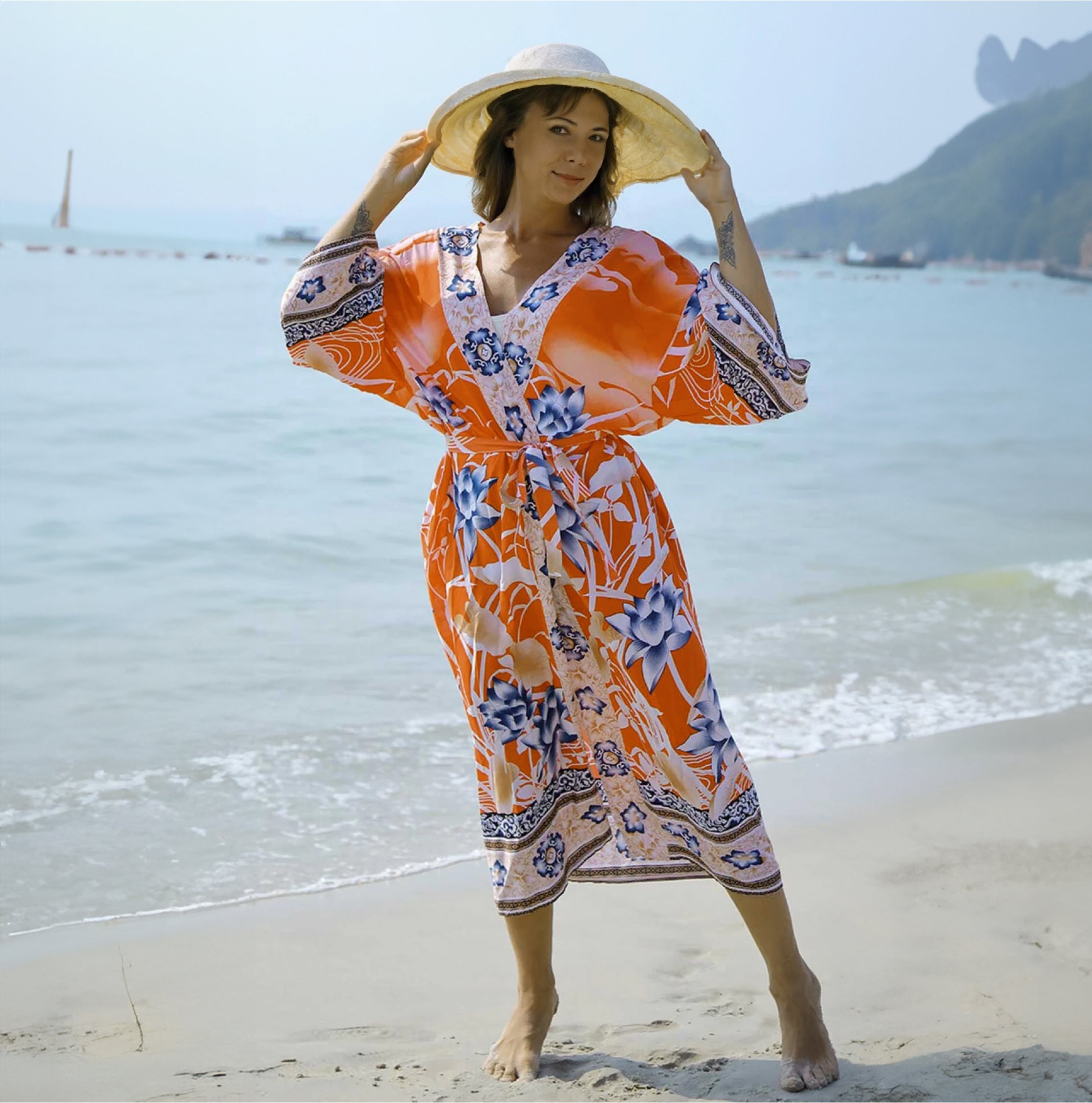 Livlig Kimono Stil Strandöverdrag för kvinnor - Mejera