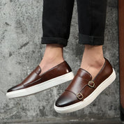 Läder loafers för män med dubbelt spänne - Stefan