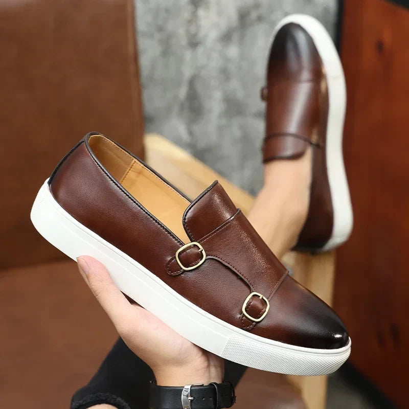 Läder loafers för män med dubbelt spänne - Stefan