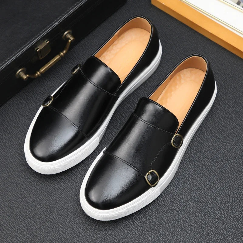Läder loafers för män med dubbelt spänne - Stefan