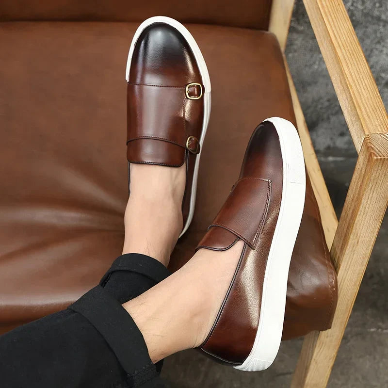 Läder loafers för män med dubbelt spänne - Stefan