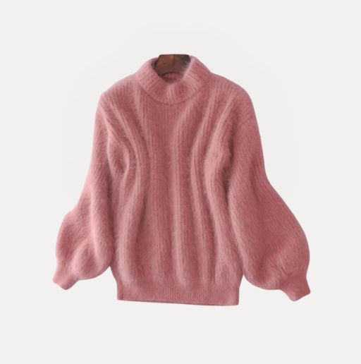 Löst stickad enfärgad tröja - vintage angoratröja - Yibna