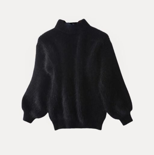 Löst stickad enfärgad tröja - vintage angoratröja - Yibna