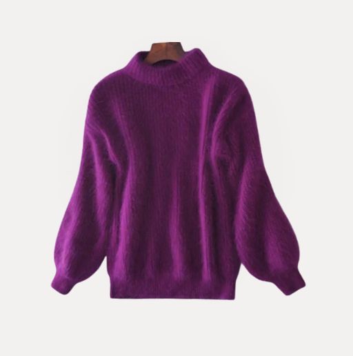 Löst stickad enfärgad tröja - vintage angoratröja - Yibna