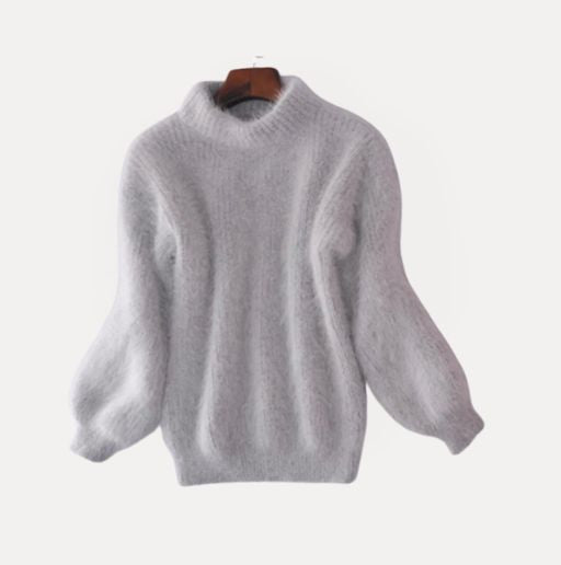 Löst stickad enfärgad tröja - vintage angoratröja - Yibna