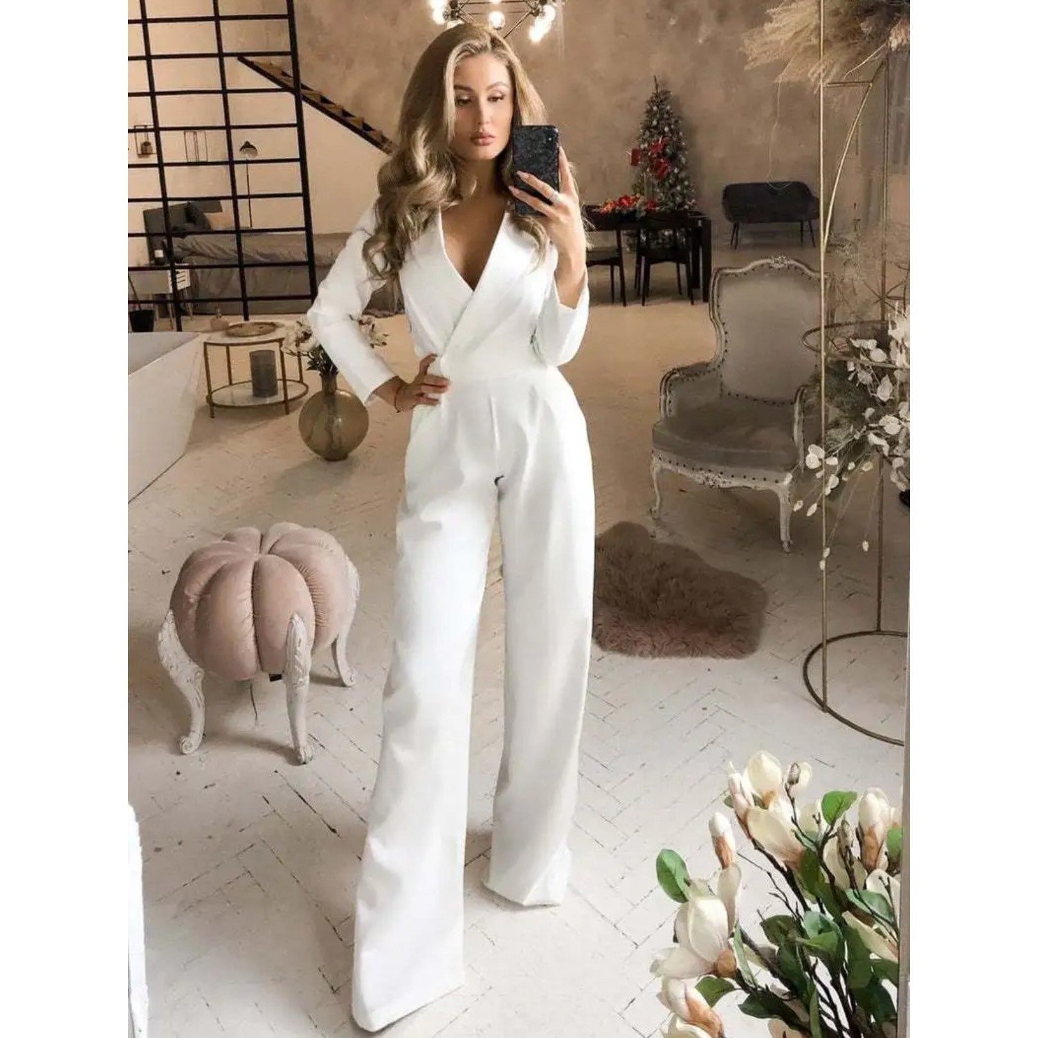Snygg Jumpsuit Med Breda Ben Och Krage | Bonnie