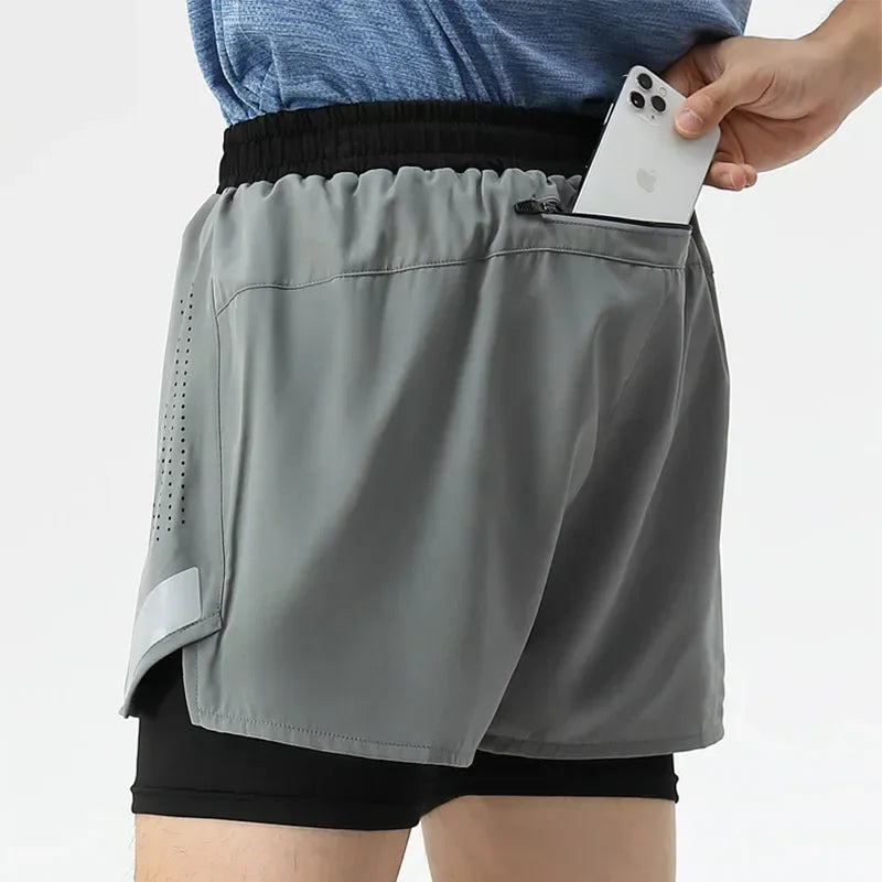 2-i-1 Herrar Shorts med Ficka för Strand, Vandring och Maraton | Edis