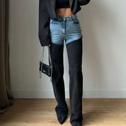 Y2K hög midja patchwork Slim Fit Jeans för kvinnor - Gharina