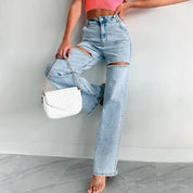 Slim Passform Diamond Patchwork Jeansbyxor för Kvinnor - Whenny
