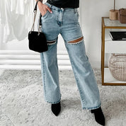 Slim Passform Diamond Patchwork Jeansbyxor för Kvinnor - Whenny