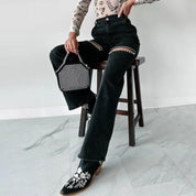 Slim Passform Diamond Patchwork Jeansbyxor för Kvinnor - Whenny