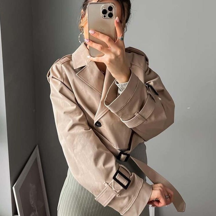 Trendig Kort Trenchcoat För Kvinnor | Glissele