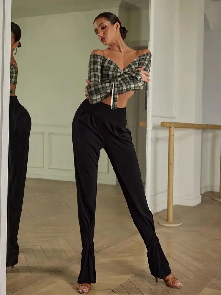 Stretchiga dansbyxor med hög midja och elegant balklänningsinspirerat mönster | Marica