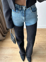Y2K hög midja patchwork Slim Fit Jeans för kvinnor - Gharina