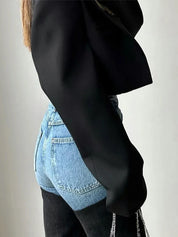 Y2K hög midja patchwork Slim Fit Jeans för kvinnor - Gharina