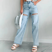 Slim Passform Diamond Patchwork Jeansbyxor för Kvinnor - Whenny