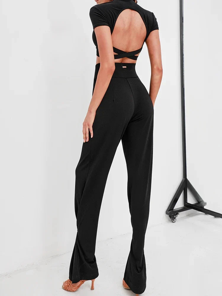 Stretchiga dansbyxor med hög midja och elegant balklänningsinspirerat mönster | Marica