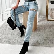 Slim Passform Diamond Patchwork Jeansbyxor för Kvinnor - Whenny