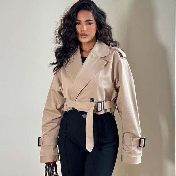 Trendig Kort Trenchcoat För Kvinnor | Glissele
