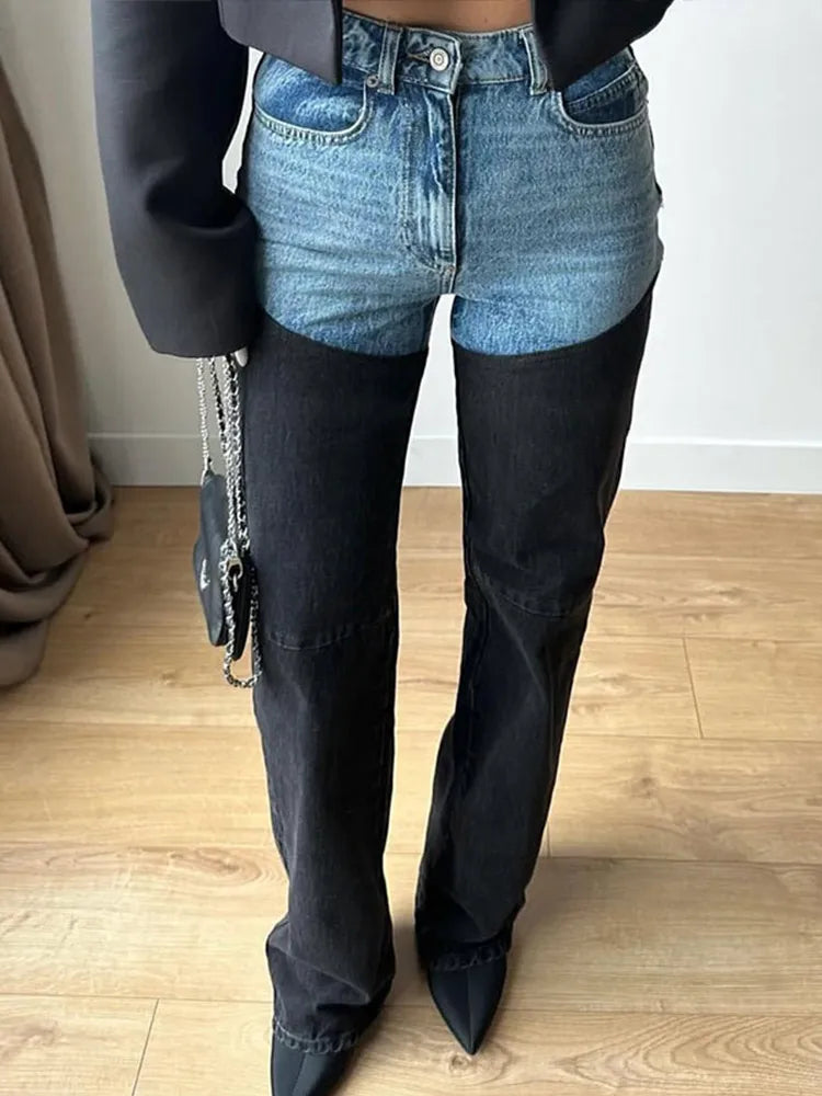 Y2K hög midja patchwork Slim Fit Jeans för kvinnor - Gharina