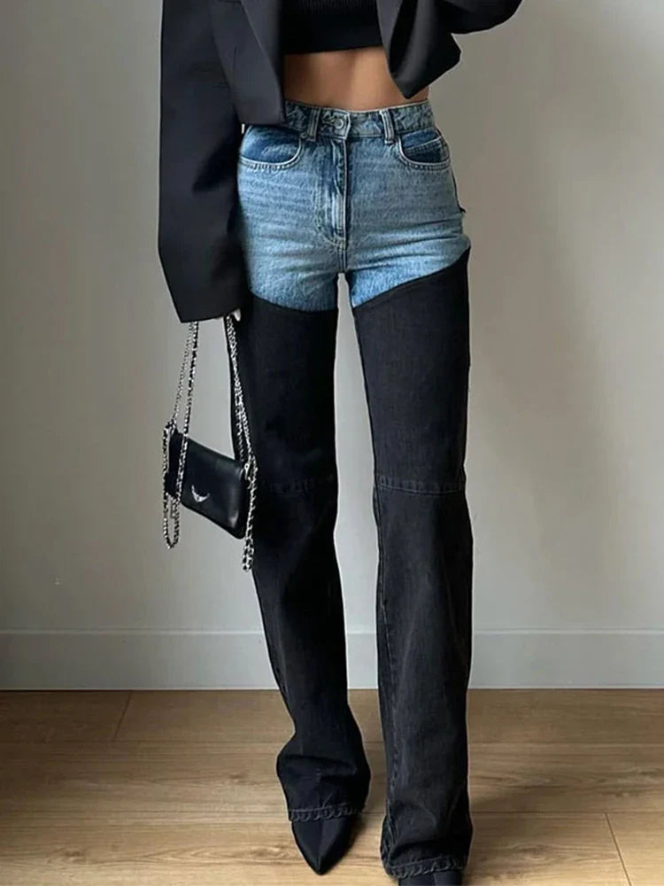 Y2K hög midja patchwork Slim Fit Jeans för kvinnor - Gharina