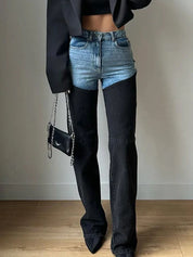 Y2K hög midja patchwork Slim Fit Jeans för kvinnor - Gharina
