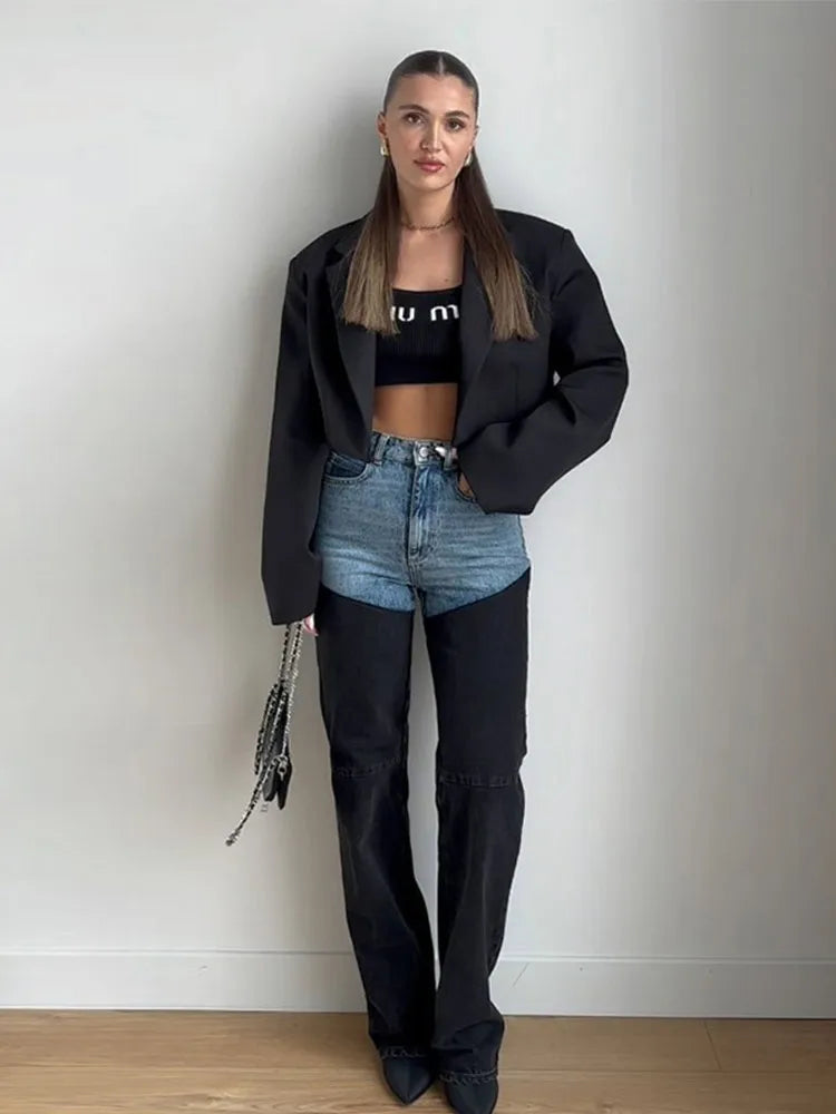 Y2K hög midja patchwork Slim Fit Jeans för kvinnor - Gharina