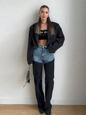 Y2K hög midja patchwork Slim Fit Jeans för kvinnor - Gharina